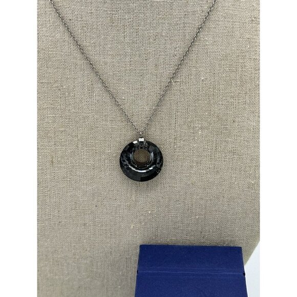Swarovski Necklace Turn Pendant Crystal Reversible Gray Metallic Silver No Box - Picture 2 of 9